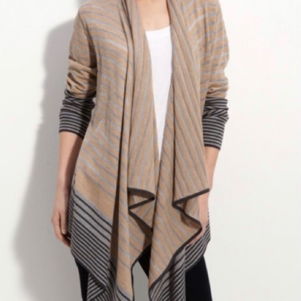 ST. JOHN | Dark Camel Melange Striped Cardigan